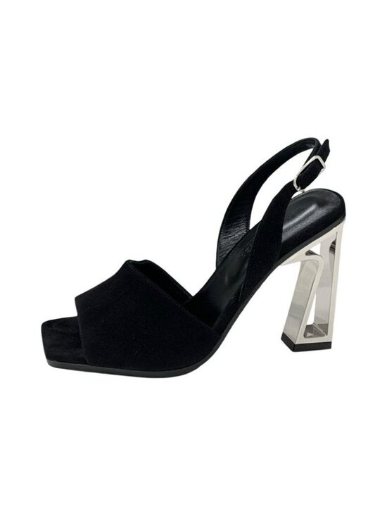 Hermes Crystal 105 Sandals Shoes Suede Black Silver Strap main image 1